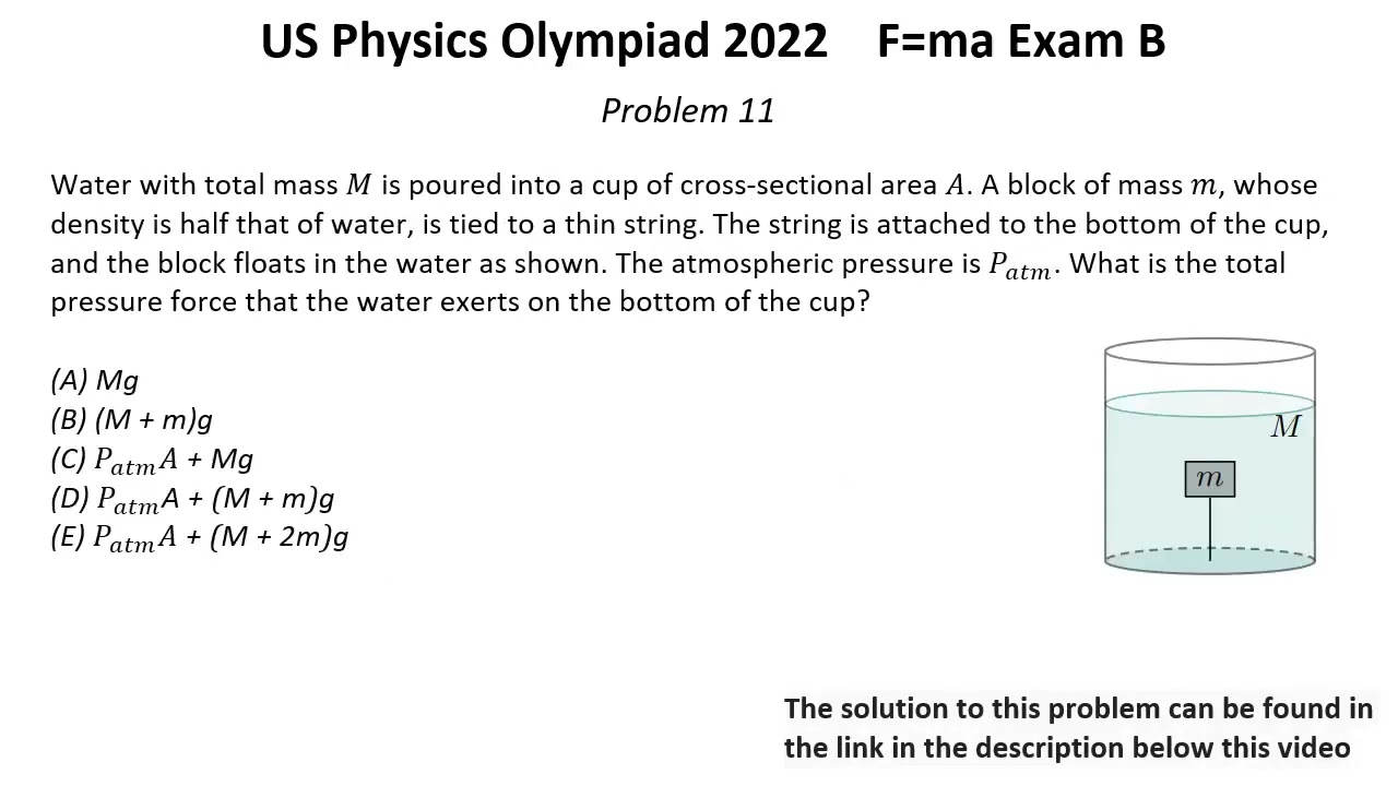US F=ma Physics Olympiad 2022. First Round. Exam B. Solutions of problems 9-12 of 25. Mechanics