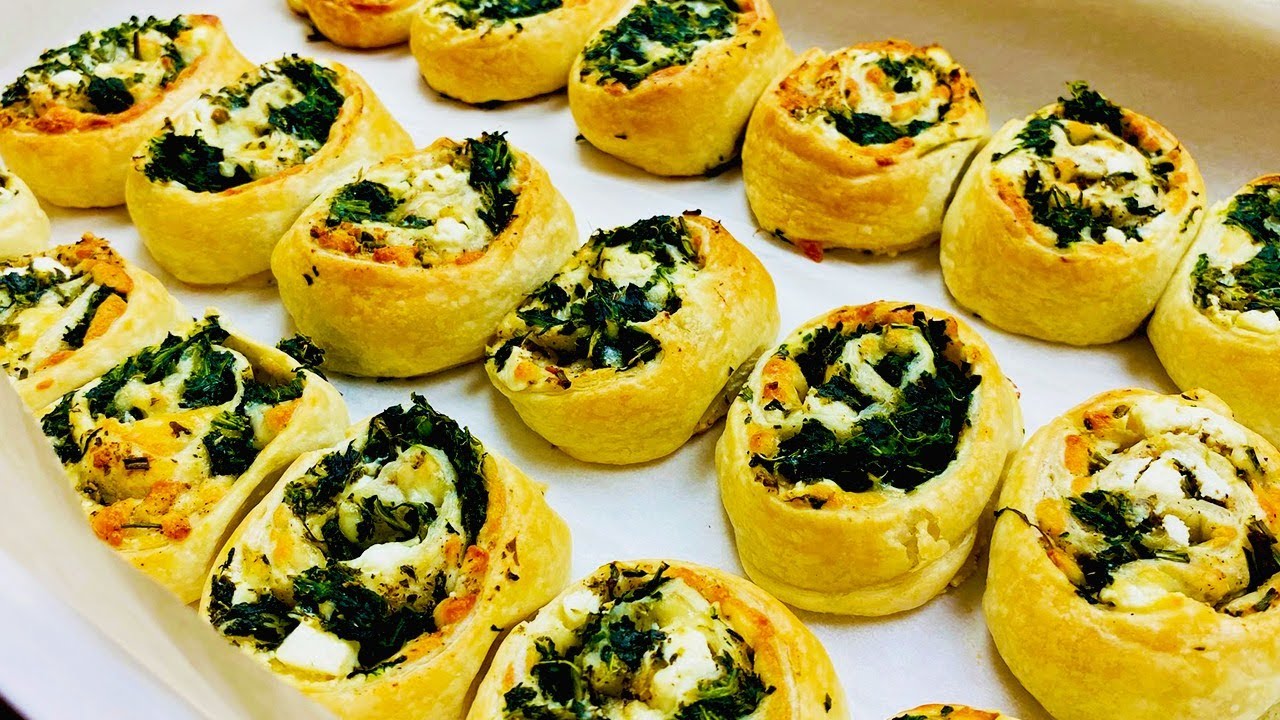 Ślimaczki z ciasta francuskiego👌Przepis na proste przekąski - HIT IMPREZY!🧀🌿