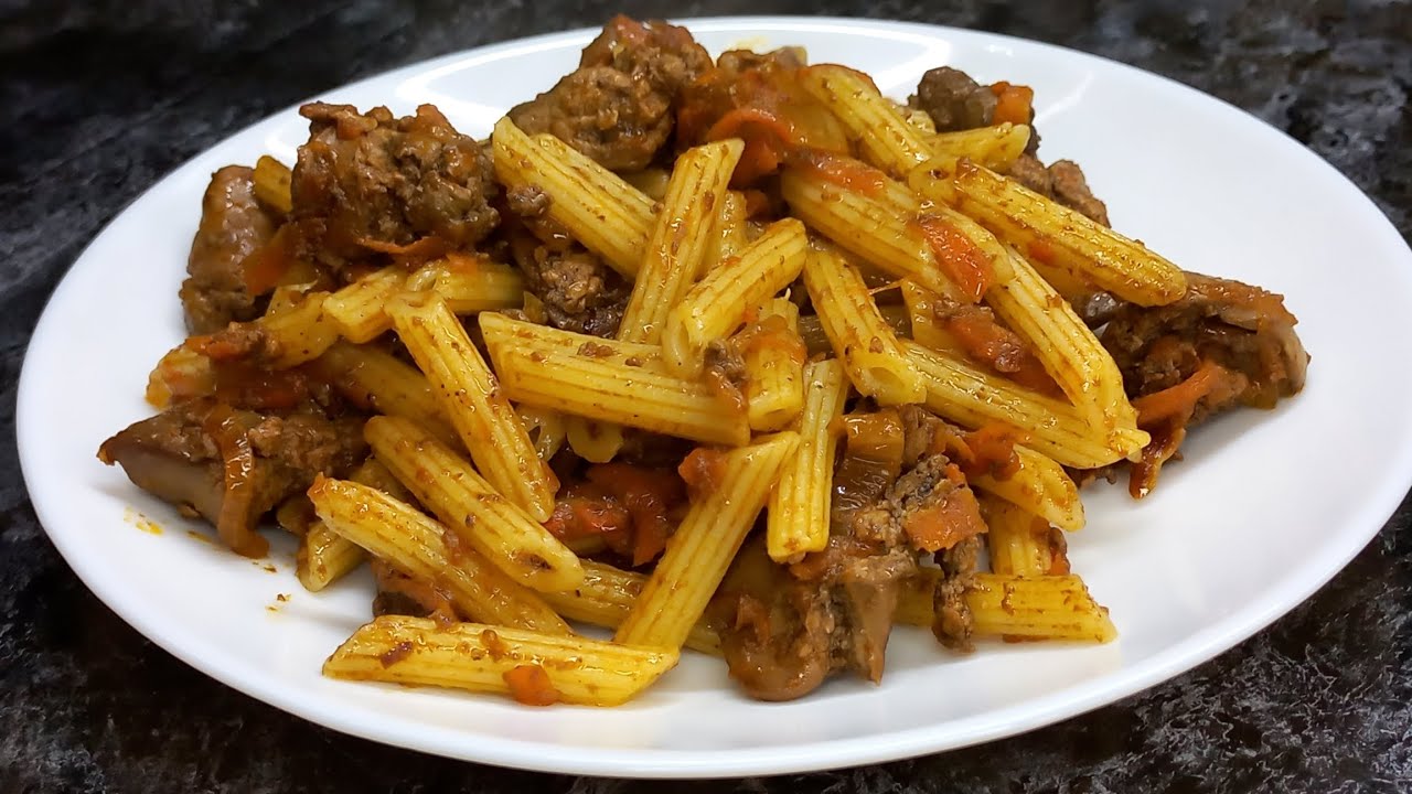 Ужин за полчаса, макароны с куриной печенью