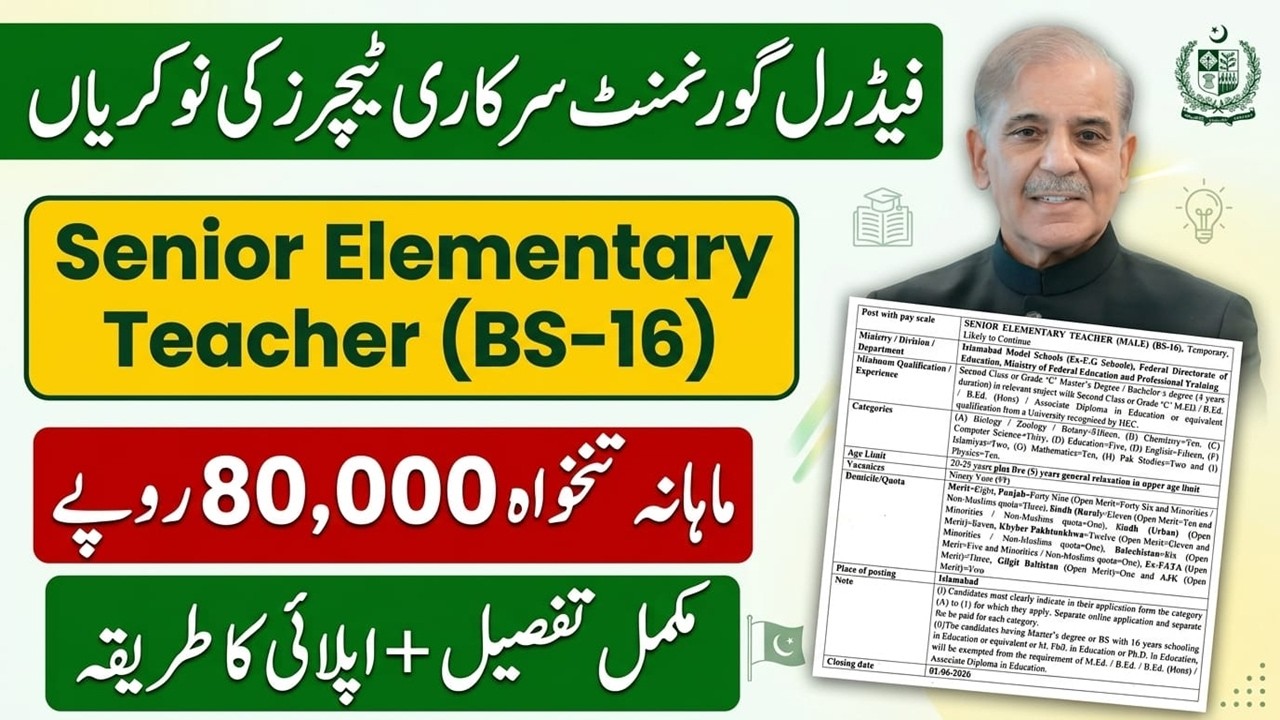 FPSC Senior Elementary Teacher Jobs 2026 | Government Teaching Jobs 2026 in Pakistan | FPSC Jobs