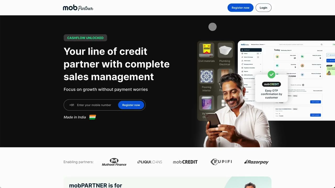 Easy registration with GSTIN - mobPartner (36 secs) - Sales management + Line of Credit