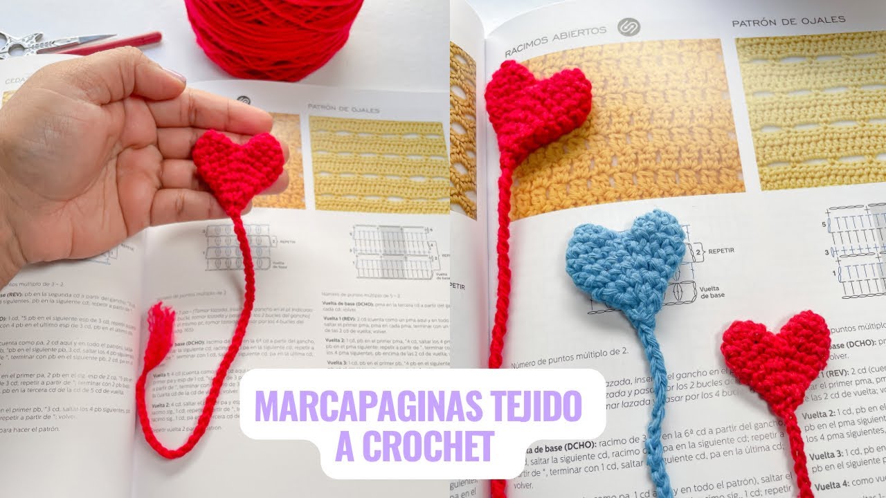 💖 Tutorial Marcap&aacute;ginas de corazon tejido a crochet MUY FACIL/VERY EASY crochet heart bookmark 📖