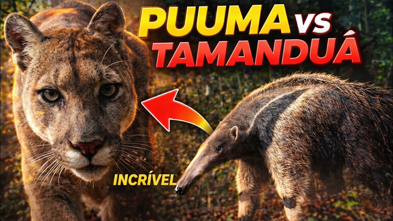 Inédito a Onça Parda Encontrou com o Tamanduá Bandeira am frente a Camera