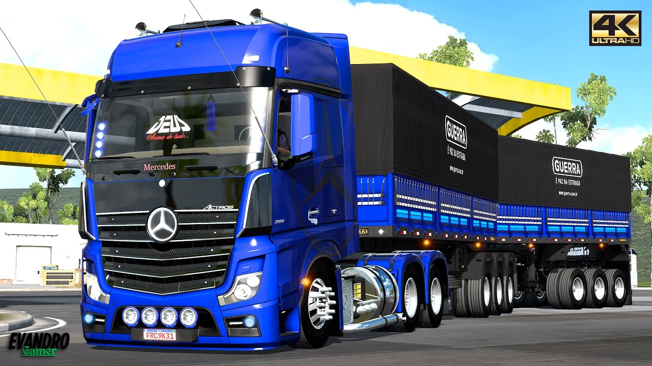 M-Benz Actros MP4 2551 Escap Dirétão Brutal (49 t) Grãos Bitrem Guerra Ets2 V1.57