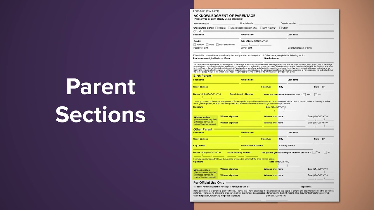 Completing the Acknowledgment of Parentage Form