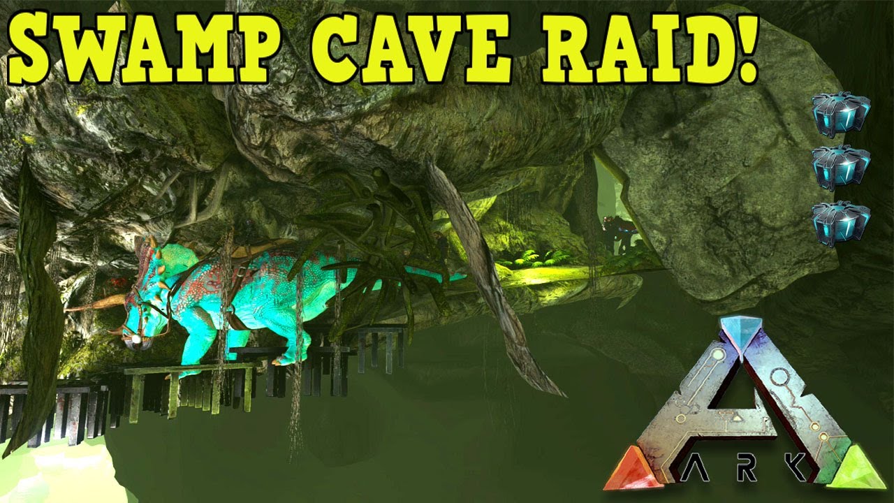 ARK:OFFICIAL SMALL TRIBES  PVP SWAMP CAVE RAID! DECENT LOOT!