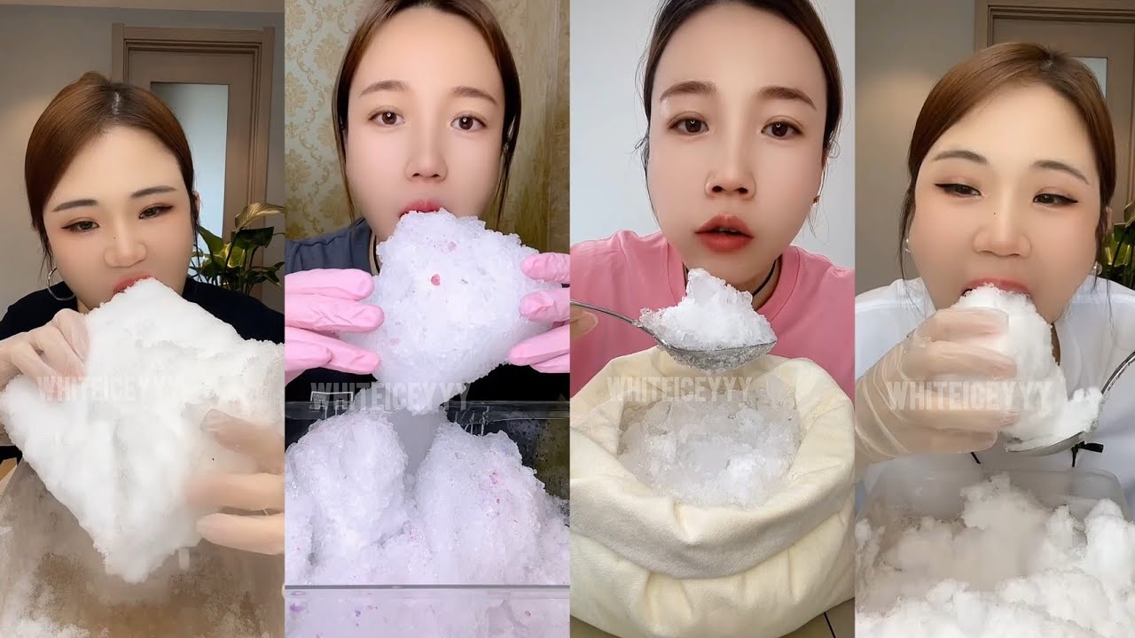 QIAN AND YY RELAXING WHITE ICE EATING ASMR/SHAVED ICE/CRUSHED ICE ❄️