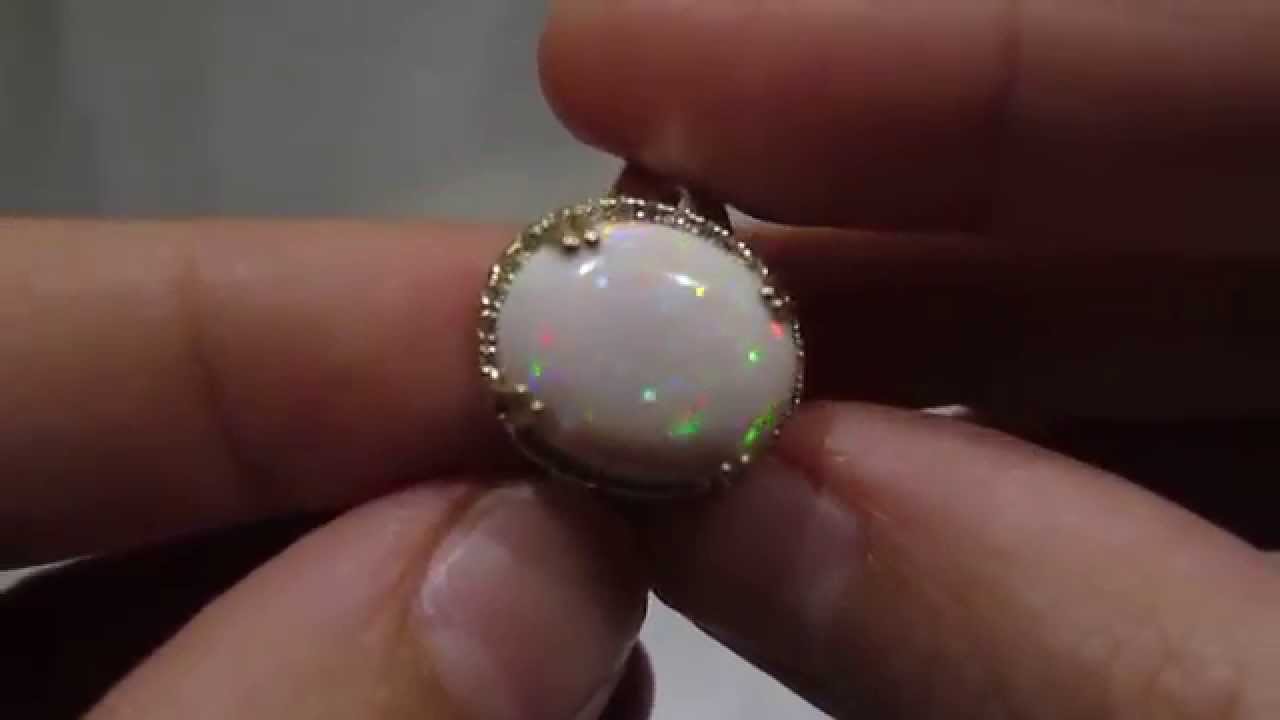 White Opal Diamond Ring 14k Gold Gemstone Jewelry #1231
