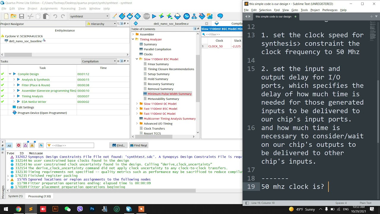 clock and Input Output delay constraints in Quartus Timings Analyzer