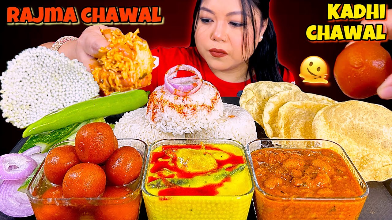 EATING 🔥RAJMA CHAWAL, KADHI CHAWAL & GULAB JAMUN | INDIAN SWEETS | ASMR EATING | MUKBANG