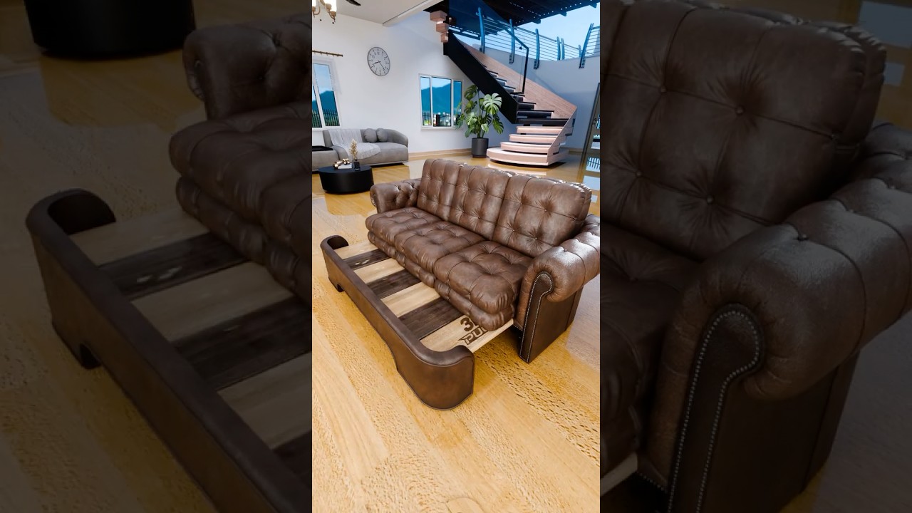 Transforming Sofa Into Bed &ndash; Leather Tufted Space-Saving Furniture