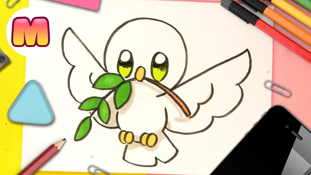 COMO DIBUJAR LA PALOMA DE LA PAZ KAWAII - Dibujo paso a paso - Dibuja una paloma facil