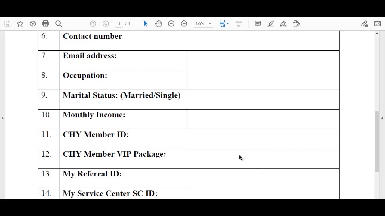CHY BUSINESS CHY Advance Credit Program Application Form
