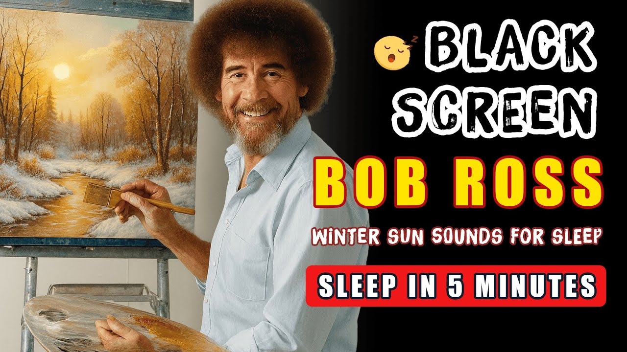 Bob Ross Winter Sun Full Episodes - With Sound Of The Sea And Rain For Sleep | Black Screen