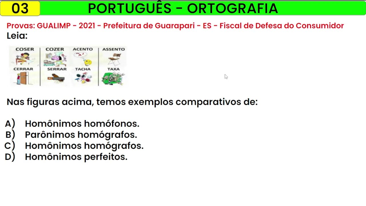 03-  PORTUGU&Ecirc;S - ORTOGRAFIA - GUALIMP - 2021 - Prefeitura de Guarapari - ES - Fiscal