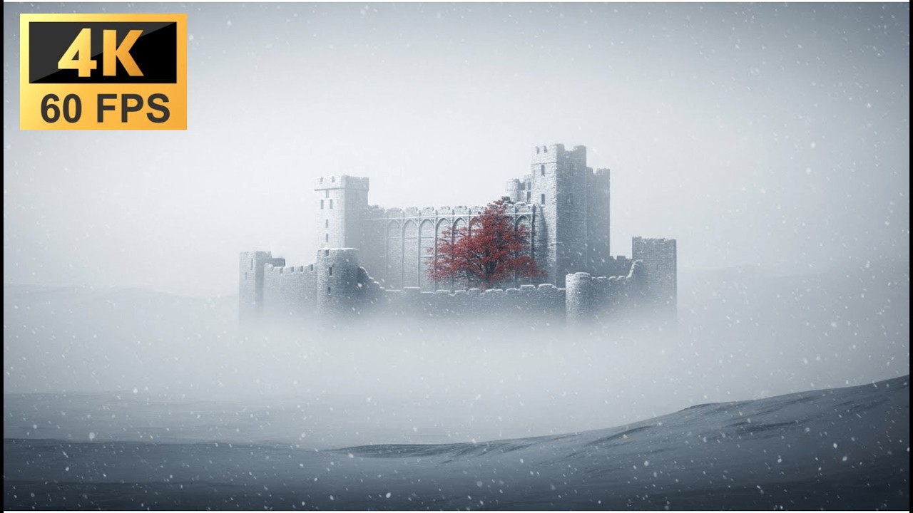 Winterfell Ambience ❄️ Snowy Castle with Red Tree | Dark Medieval Music & Wind for Sleep, Study | 4K