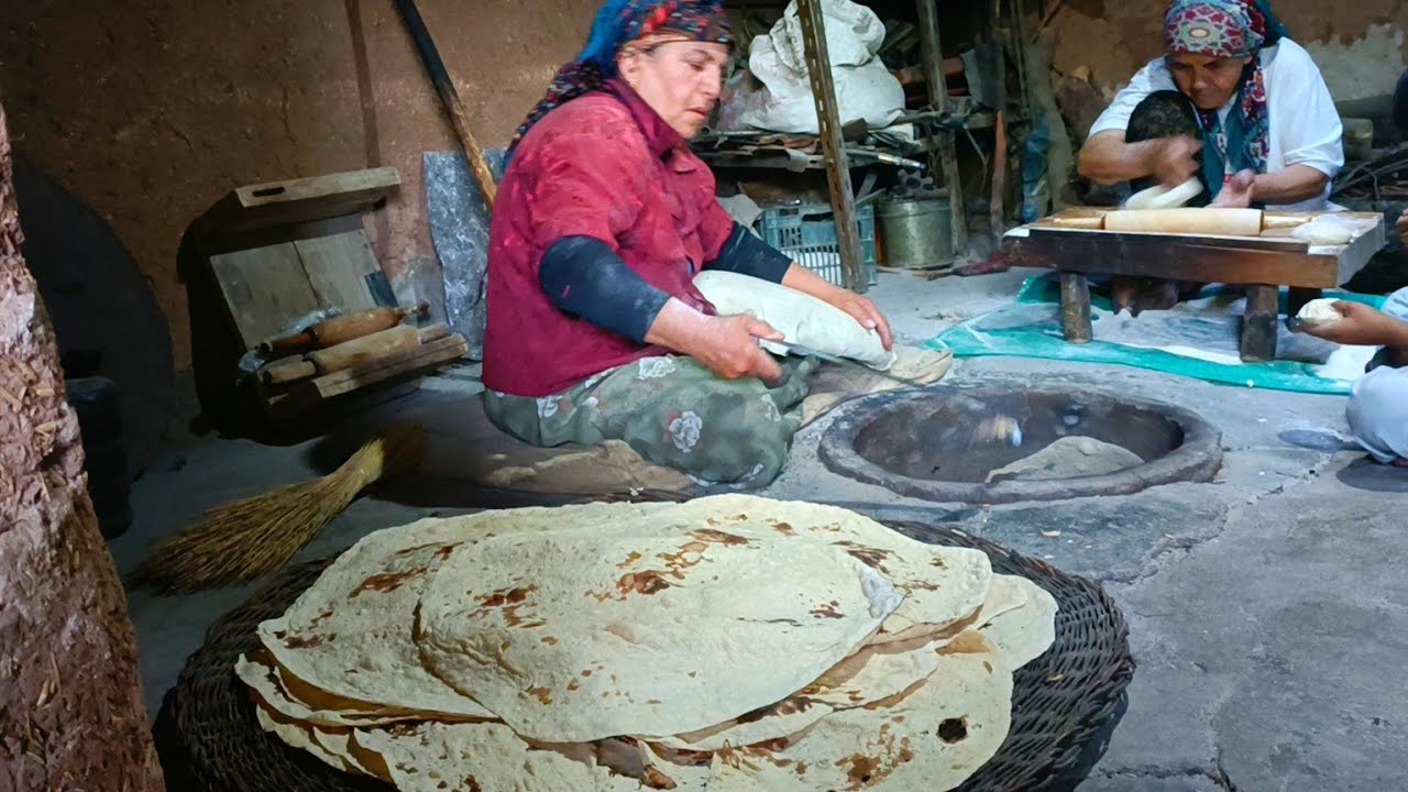 Traditional Lavash Bread: Baking Bread  Over Wood Fire & Caring for Cows and Chicks