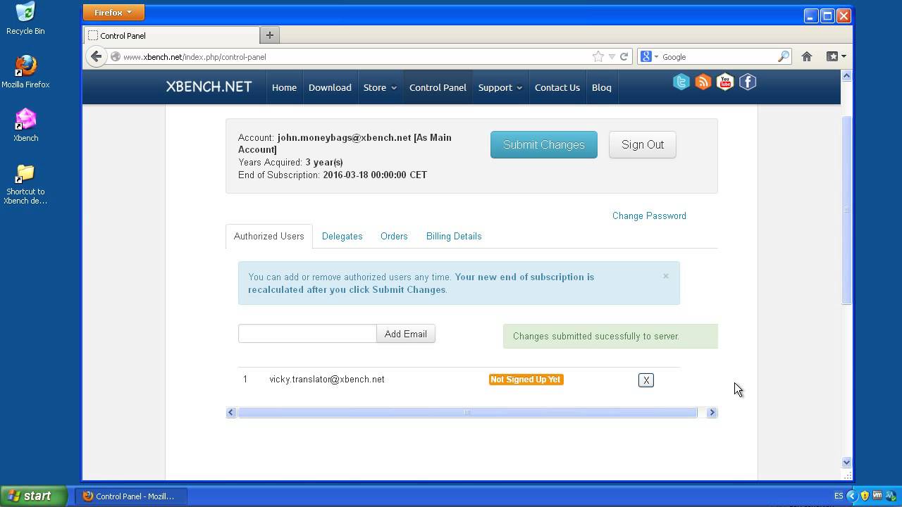 Using the Xbench Control Panel