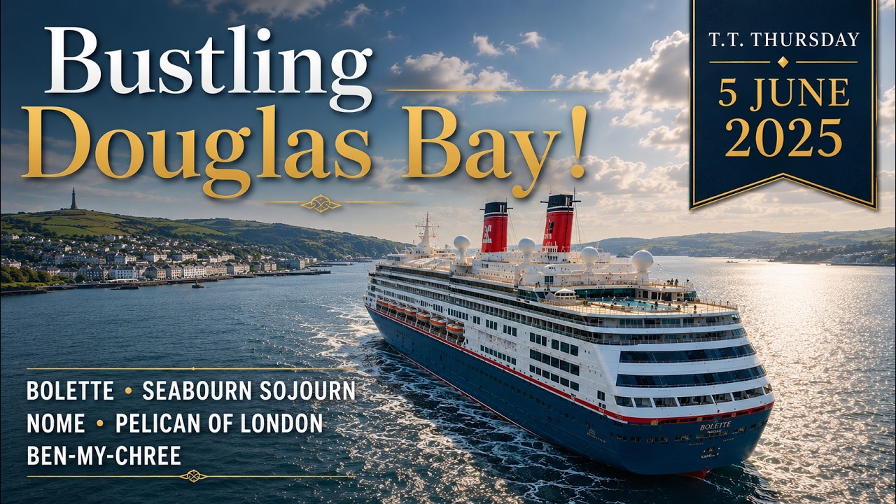A Busy Bay!  I.O.M. T.T. Raceweek 5 June 2025  4K - Bolette, Seabourn Sojourn, Ben-My-Chree