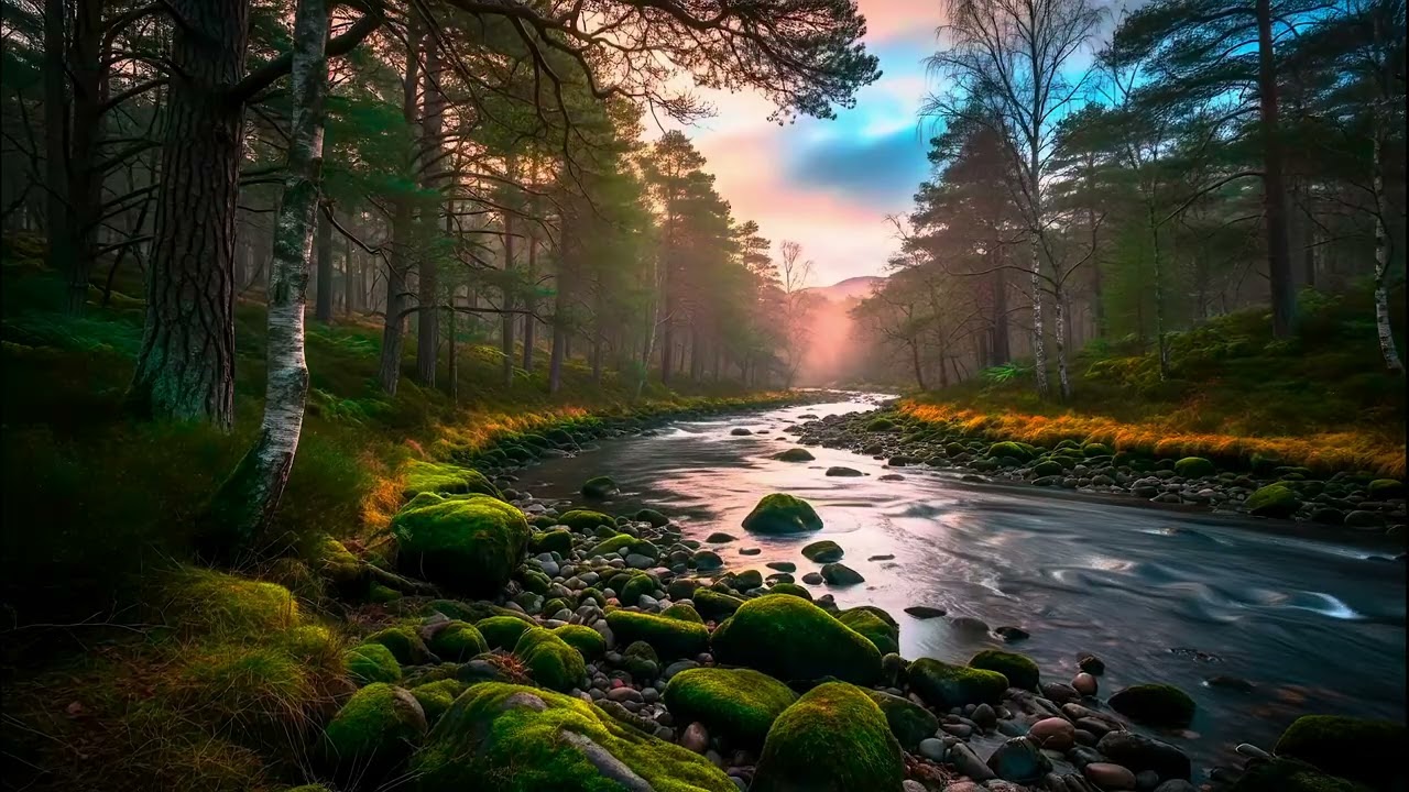 Quiet Work Background | Gentle River Flow & Piano