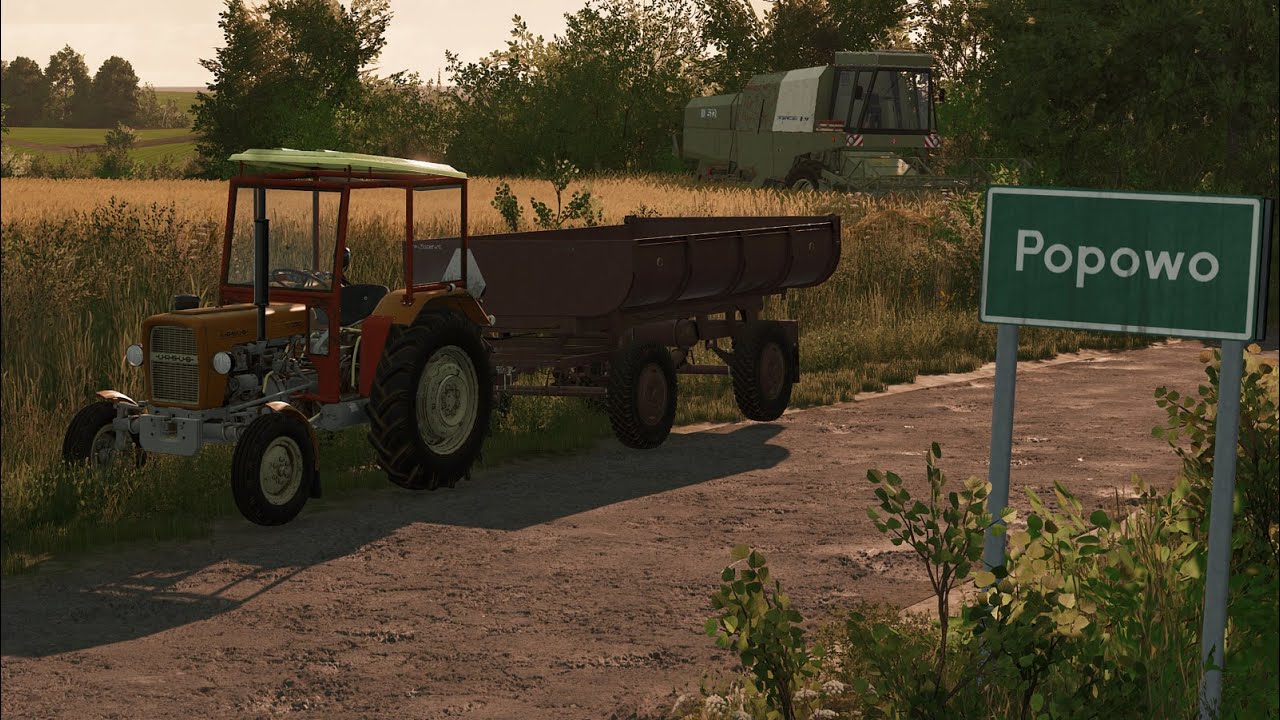 Klimatyczne koszenie wieczorową porą, zaniedbany Fortschritt dostojnie kosi pszenicę na nowej mapie