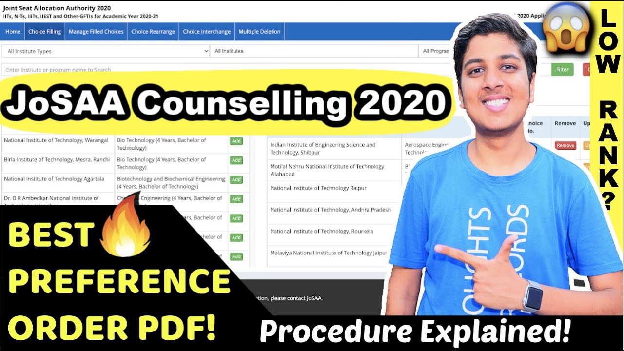 JOSAA Counselling Procedure 2020😱| Complete Choice Filling Process for JOSAA Counselling 2020🔥