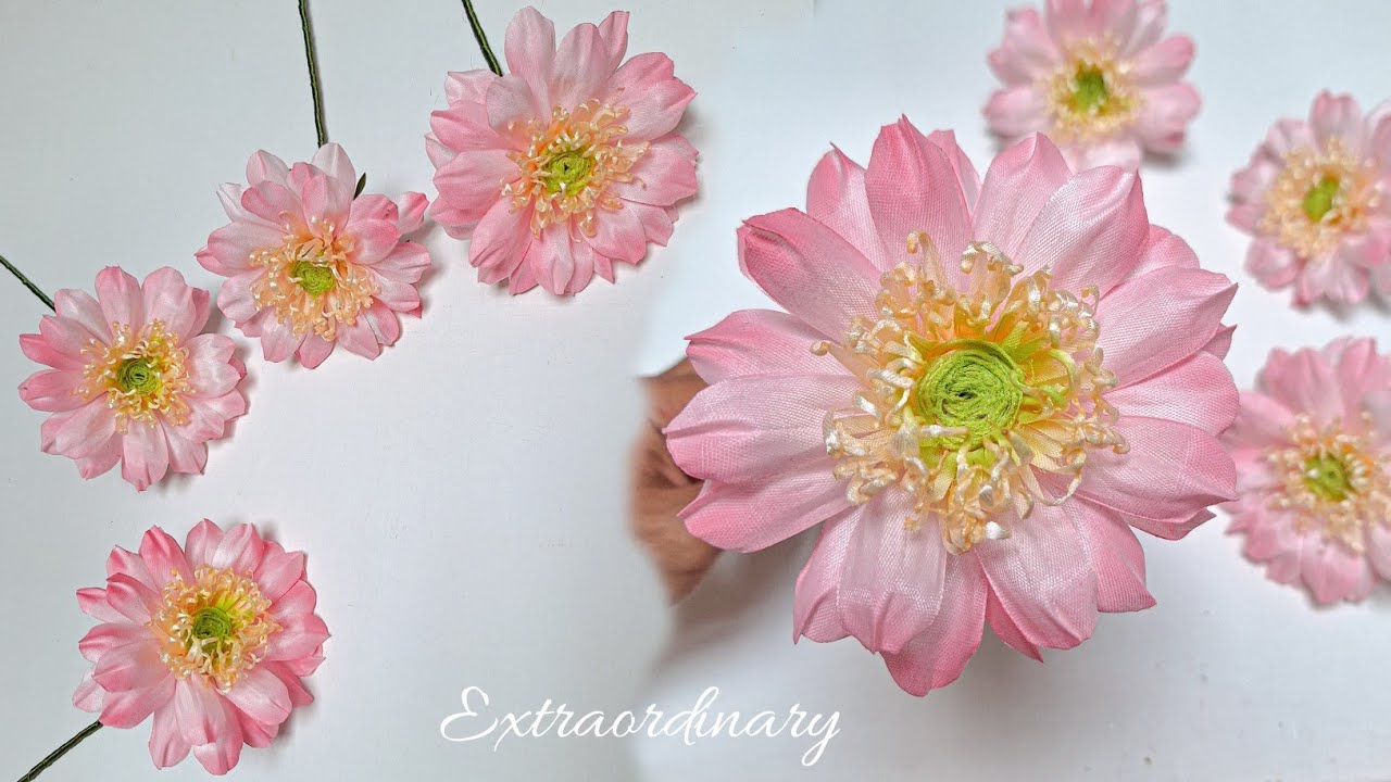 DIY , Gerbera Flowers from Satin Ribbon | Beautiful flowers | 4K | Satin Crafts | CyzecoSRF#20