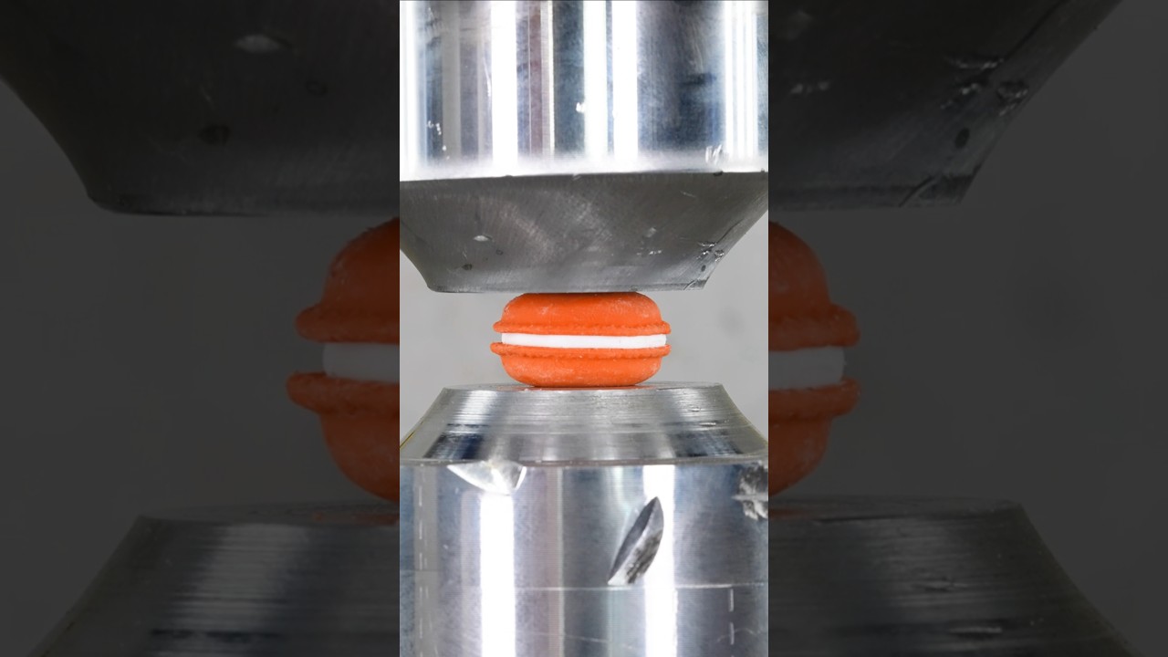 Crushing a Sweet Macaron! 🍬💗💥 So Soft, So Satisfying! 😍✨ #hydraulicpress #satisfying #asmr