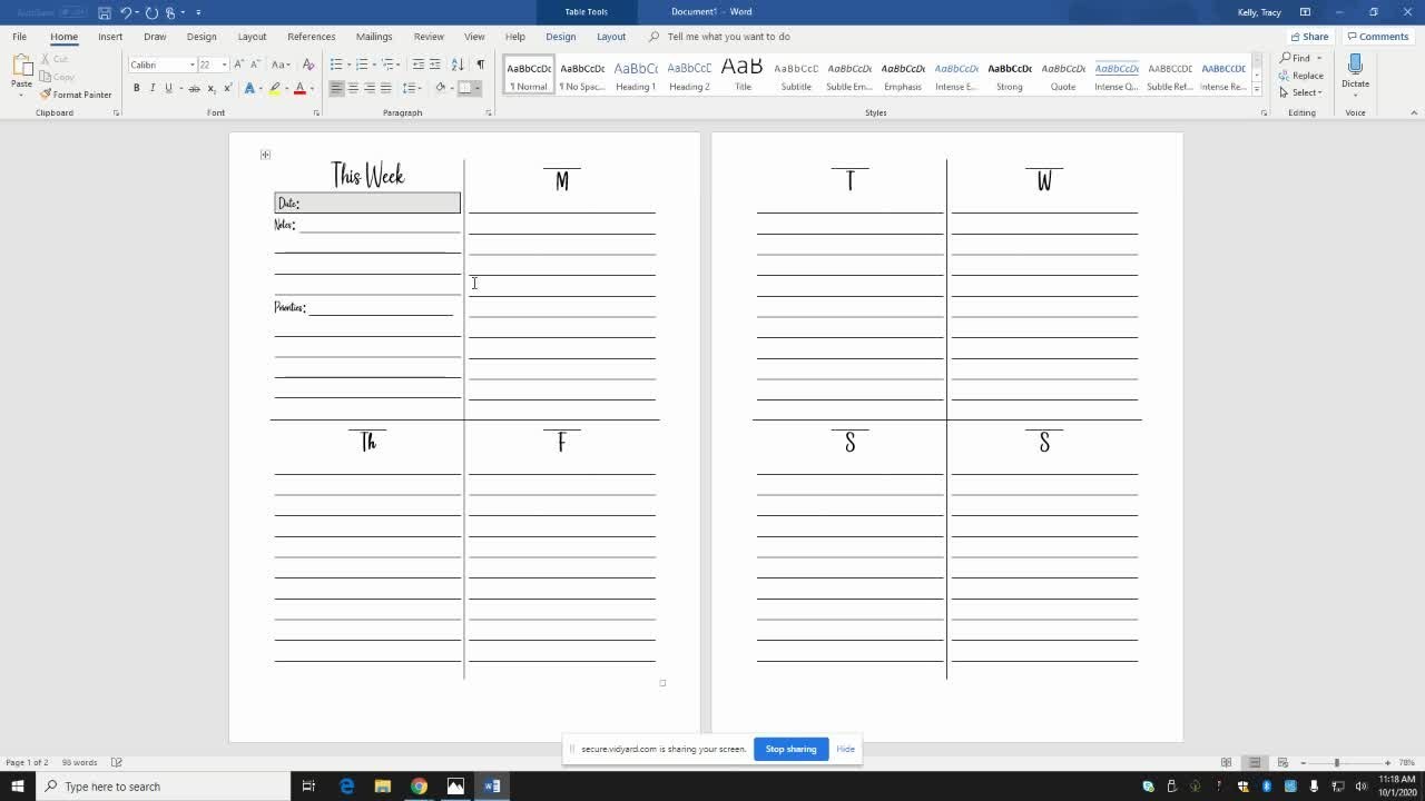 How to create a weekly planner insert in word