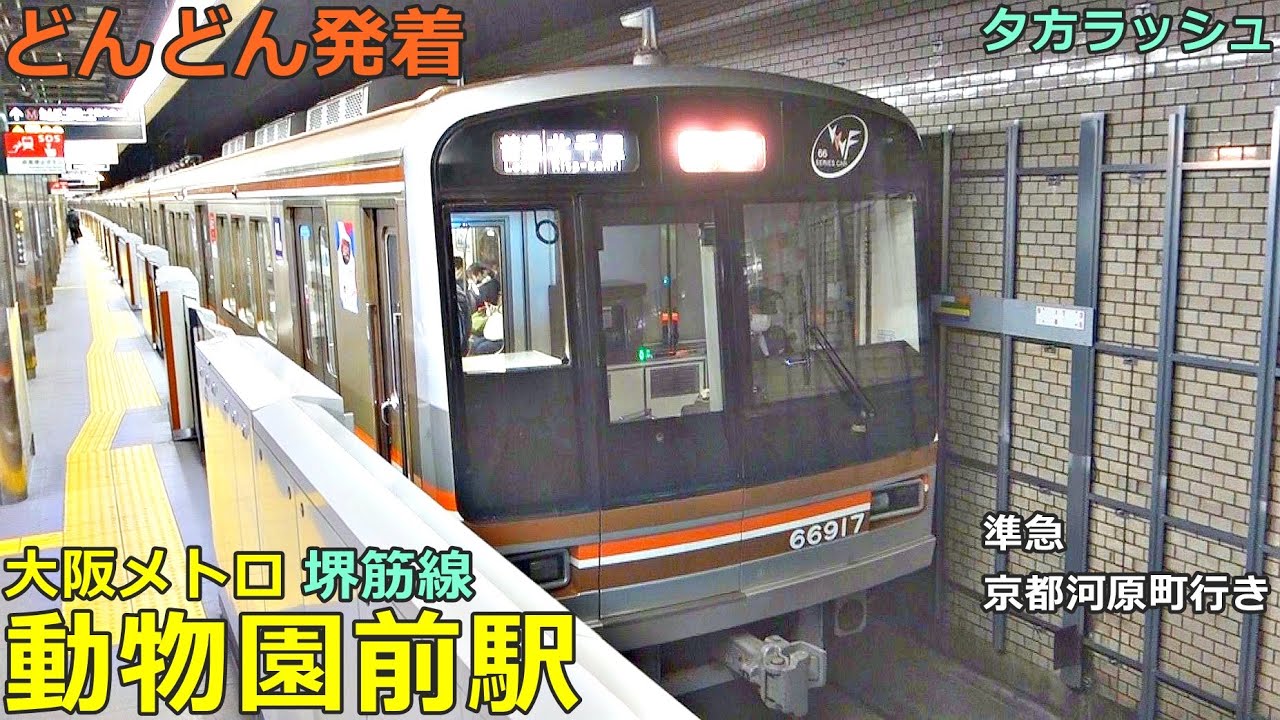 大阪メトロ堺筋線・動物園前駅 3🚃どんどん電車が発着！●茨木市行き、準急 京都河原町行き、うさぎ号、万博ラッピング 等／夕方ラッシュ（阪急電車乗り入れ）