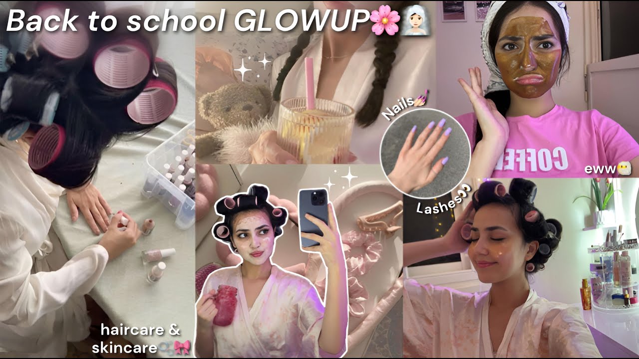 Back to school GLOWUP!!🌸🧖🏻‍♀ (Nails & Lashes💅🏻, Skincare🫧🚿…💇🏻‍♀قطعت من شعري) تجهيزات الرجوع للمدرسة🎀