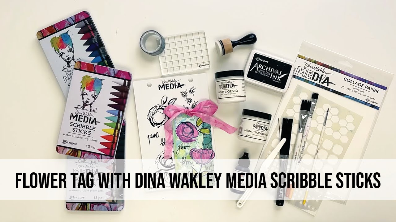 Flower Tag With Dina Wakley MEdia Scribble Sticks