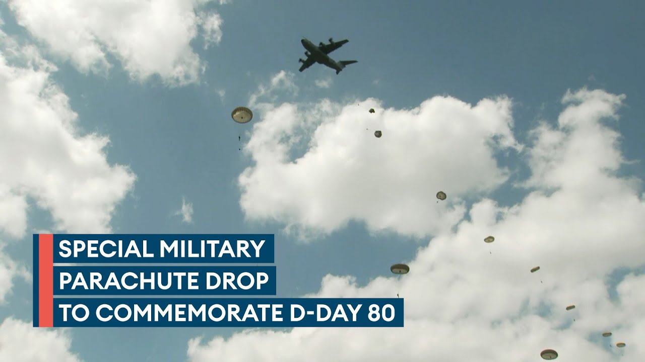Hundreds of troops parachute into historic Normandy drop zone for D-Day 80