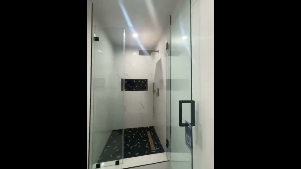 🖤 Matte Black Meets Brass | In-Line Shower w/ Stone Detail in Cypress, CA