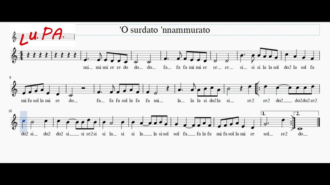 'O surdato 'nnammurato -Flauto dolce - Note - Spartito - Canto - Tutorial - Recorder