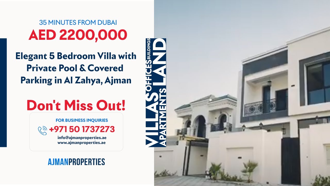 Elegant 5 Bedroom Villa with Private Pool & Covered Parking in Al Zahya, Ajman
