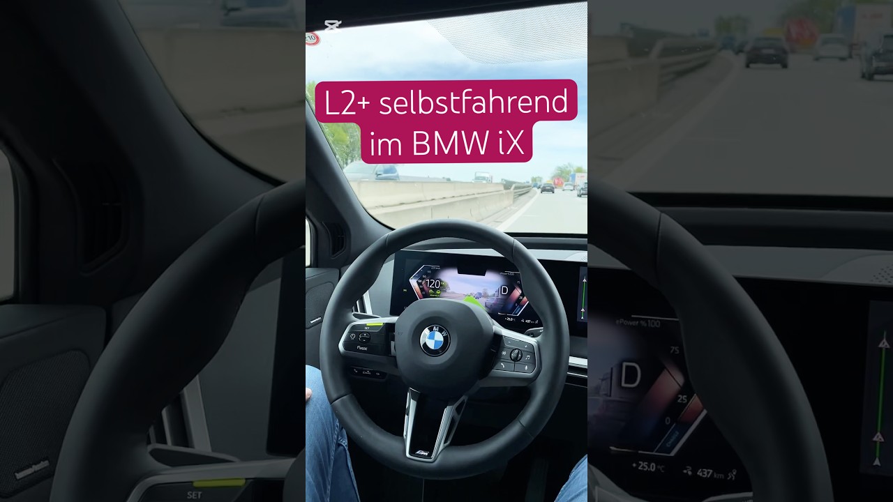 BMW iX auf der Autobahn: L2+ Autobahnassistent ohne H&auml;nde am Lenkrad die Spur wechseln #bmw #ix