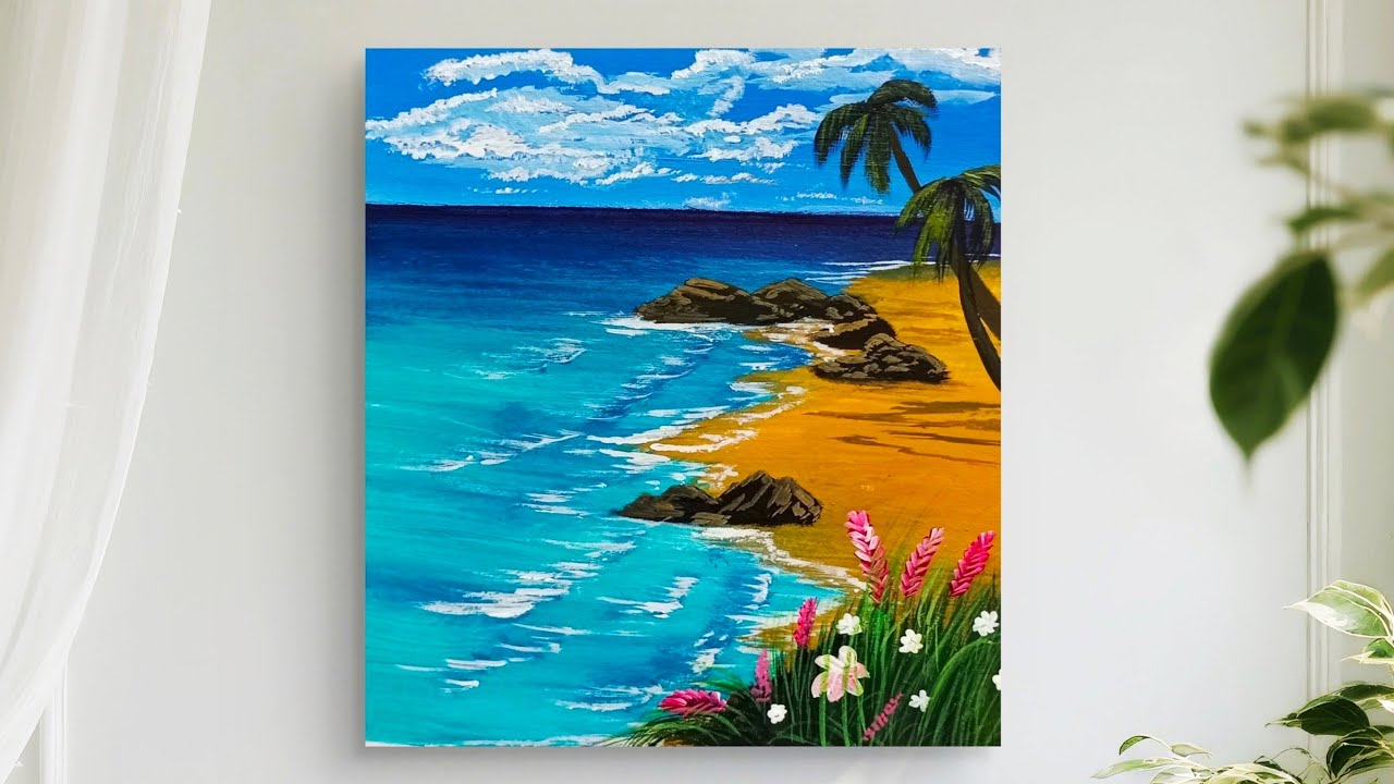 Easy Acrylic Painting For Beginners / Beach Scenary Painting / Acrylic Painting Tutorial 