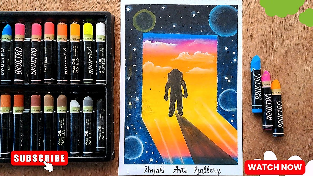 Easy space scenery drawing for beginners | Space scenery art with oil pastels