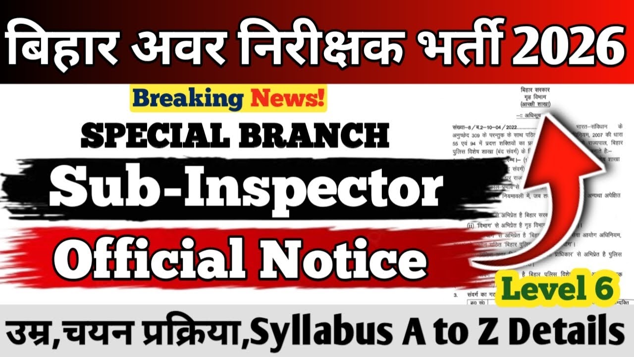 बिहार अवर निरीक्षक भर्ती 2026 || Special Branch || Official Notice || Age,Syllabus,Eligibility 