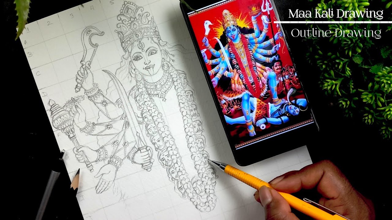 Maa Kali Drawing , How to draw maa kali full body, Kali mata ki drawing