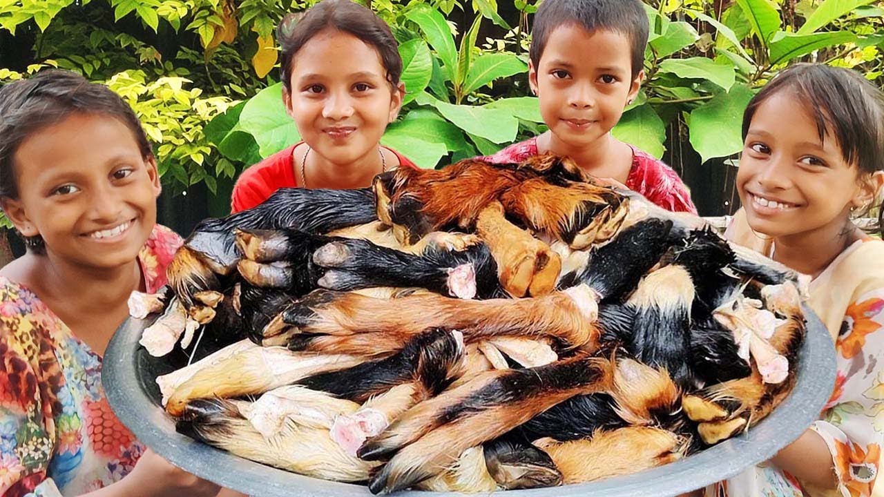 GOAT LEG FEET | Goat Leg Soup Cooking & Eating in Village