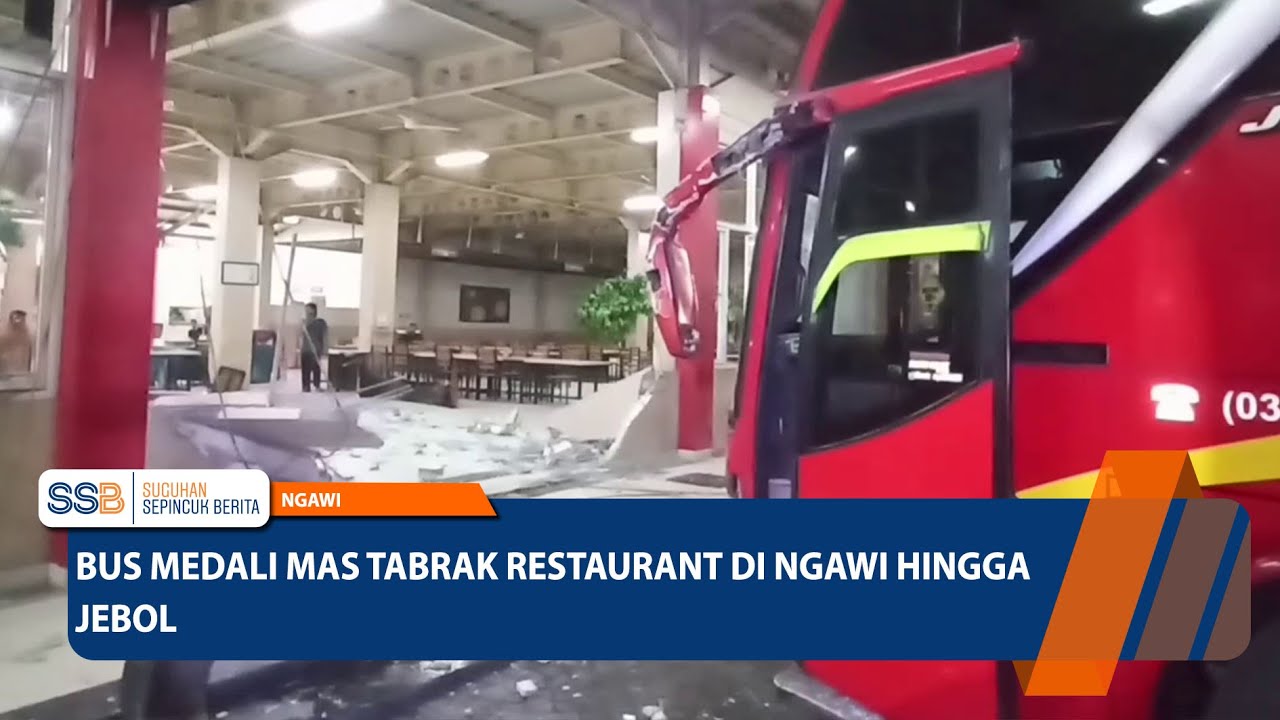 NGAWI - Bus Medali Mas Tabrak Restaurant di Ngawi Hingga