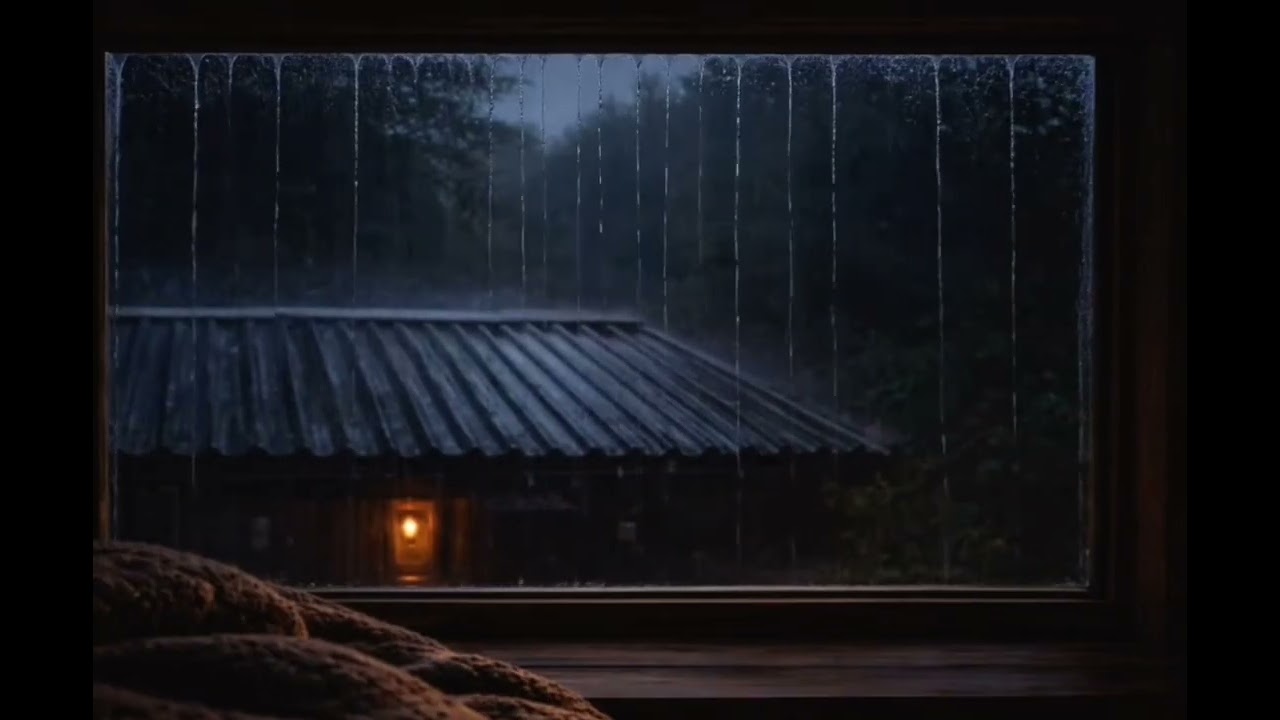 Night Rain on a Zinc Roof Seen from Inside a Cozy Cabin | Deep Sleep Ambience