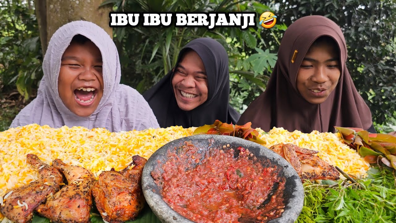 IBU IBU BERJANJI 🤣 MUKBANG NASI KEBULI LALAPAN MENTAH SAMBEL TERASI VERSI HIJAB