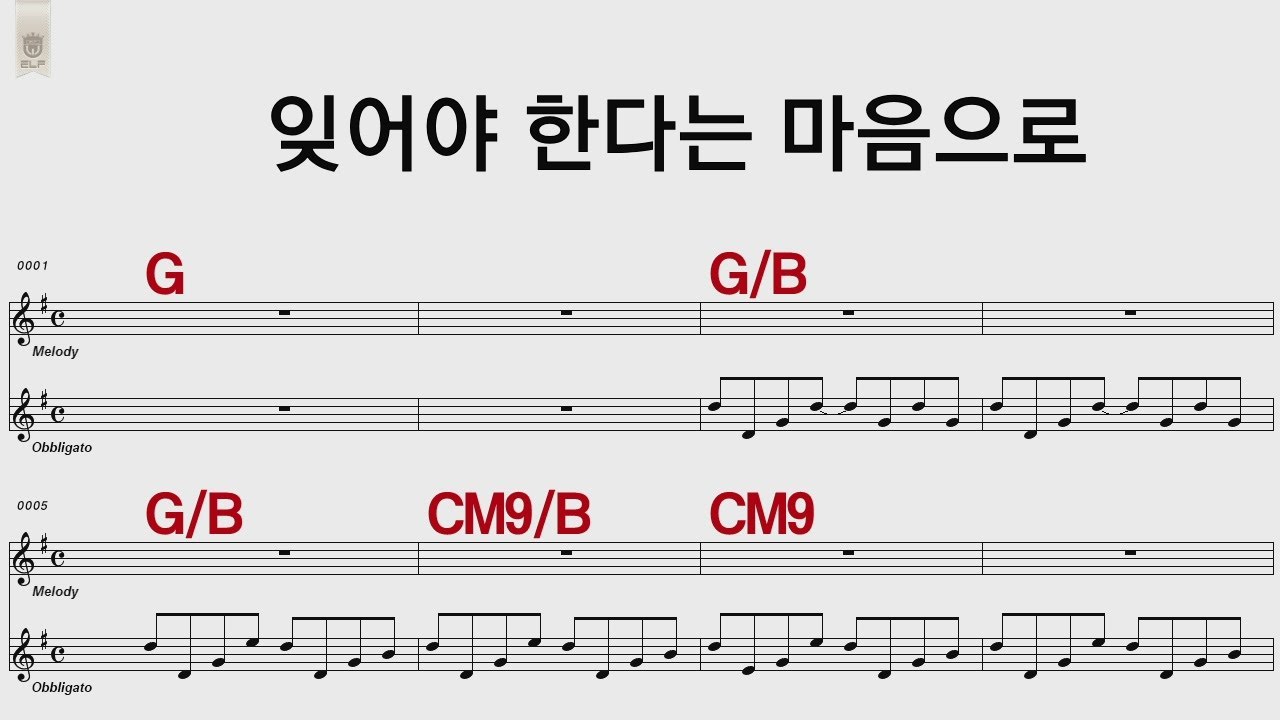 잊어야한다는 마음으로 G 김광석 /통기타 카포 악보영상