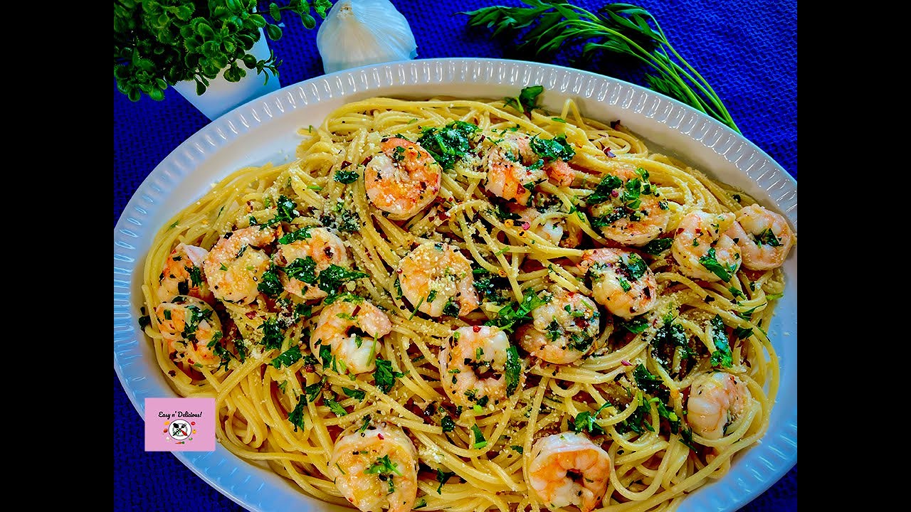 Shrimp Aglio E Olio | Shrimp Garlic Olive Oil Spaghetti | Spaghetti With Shrimp | Prawns Pasta