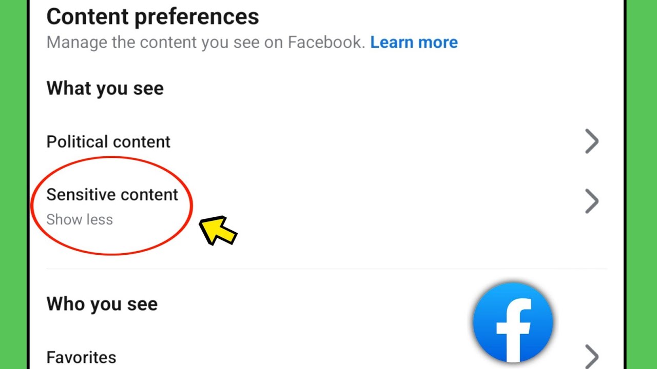 Facebook Sensitive content settings