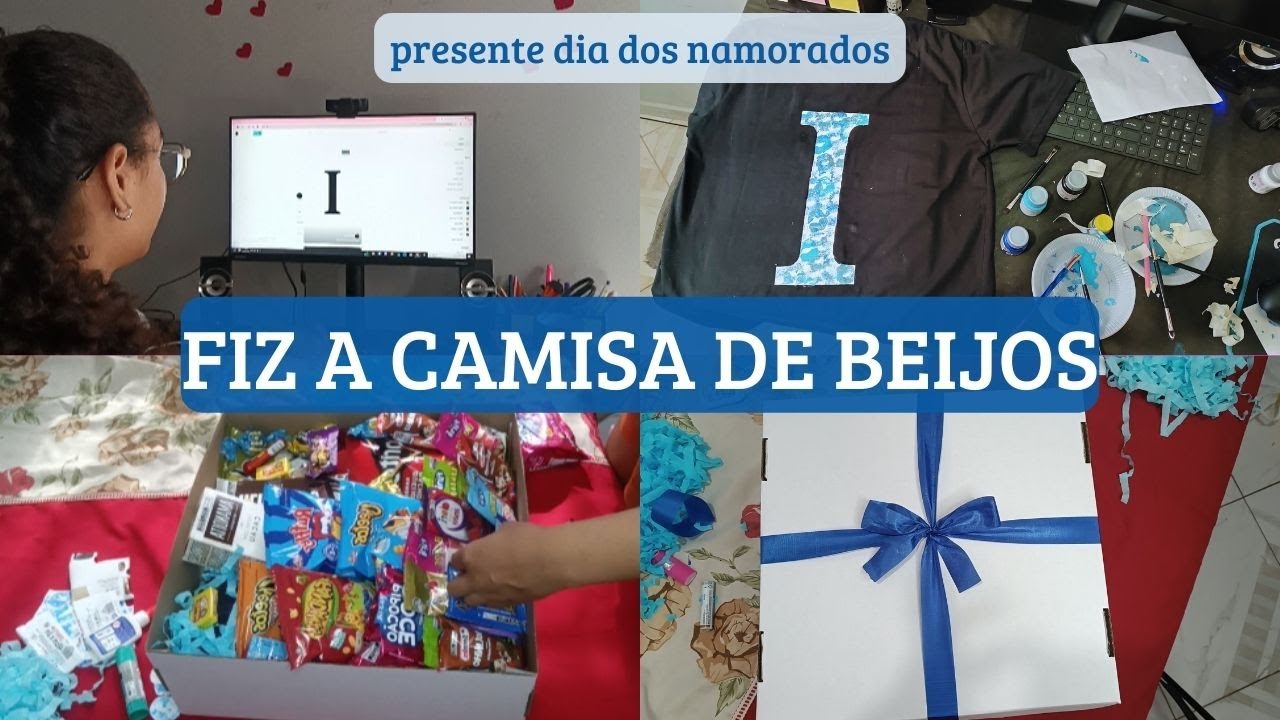 Presente dia dos namorados - montando caixa surpresa - Fiz a camisa de beijos para o meu ESPOSO