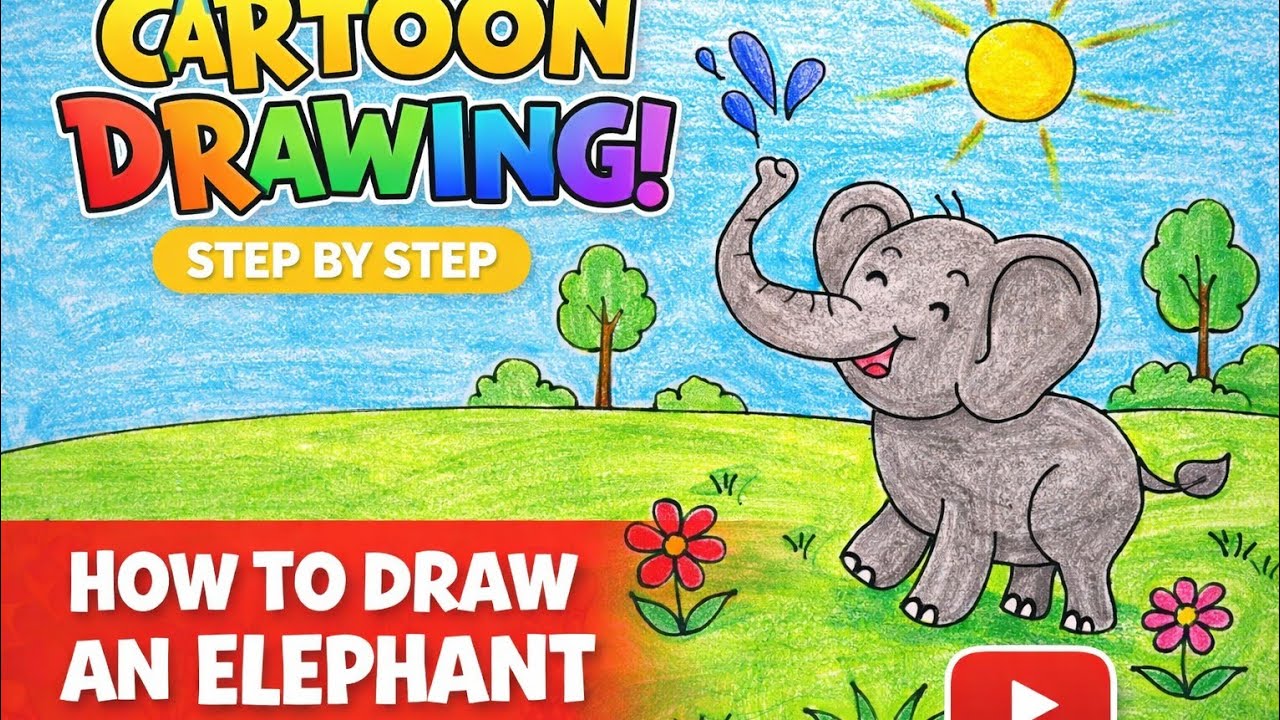 🐘 How to Draw a Cute Elephant | Step by Step Easy Drawing for Kids